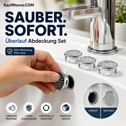 Abflussabdeckung für Waschbecken, 4er-Pack runde Abflussabdeckungen, Überlaufring-Einsatz als Ersatz, Waschbeckenzubehör für Küche und Bad, Badaccessoires, Badarmaturen, Badhelfer, Abflussstopfen