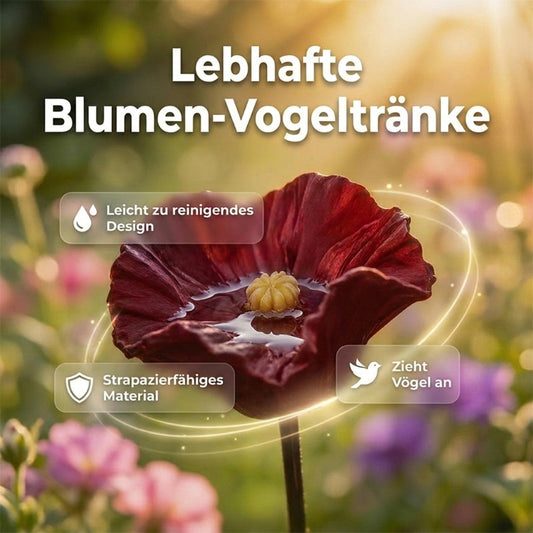 Farbenfrohe Vogeltränke mit Blumendesign