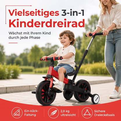 🚲✨ 3-in-1 Kinderdreirad – Ultraleichtes (2,8 kg) & faltbares Design für unterwegs | Vom Laufrad zum Bollerwagen