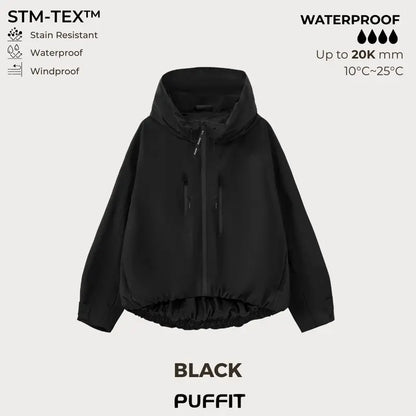 🧥Breitkrempige Kapuze💧Kurze Oversize-Regenjacke mit abgerundetem Saum und verstellbaren Bündchen