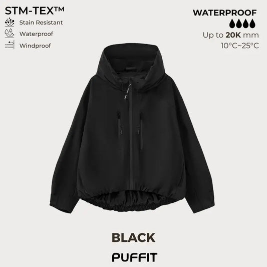 🧥Breitkrempige Kapuze💧Kurze Oversize-Regenjacke mit abgerundetem Saum und verstellbaren Bündchen
