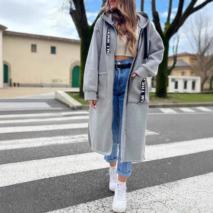 🍂Räumungsverkauf🍁Lange, lässige, einfarbige Damenjacke mit Kapuze
