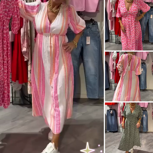 👗Damenkleid mit V-Ausschnitt und Print