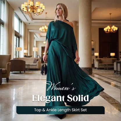👗Elegantes Damen-Set aus einfarbigem Oberteil und knöchellangem Rock