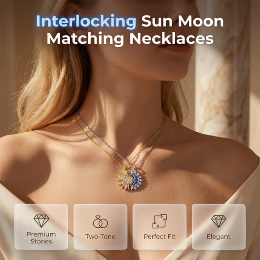 🌙☀️👗 Zweifarbige Sonne & Mond Halsketten – Gold & Silber vergoldet für Damen | Modisches Freundschafts-Set