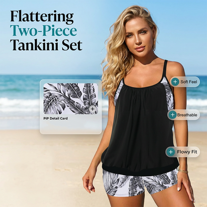 📢📢40% RABATT !!⏰Damen Tankini mit Blouson-Top & Shorts 💥 bequem, modern & ideal für Strand & Pool ☀️