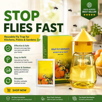 ❄️Sommerfrische 40% Rabatt!🌿Wiederverwendbare Fliegenfalle mit Lockstoff – Insektizidfreier Fruchtfliegenfänger für Küche, Terrasse & Garten