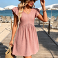 ✨Damen-Sommerkleid mit V-Ausschnitt und flatternden Ärmeln 🌿 Lässiges Mini-Kleid für den Urlaub