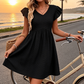 ✨Damen-Sommerkleid mit V-Ausschnitt und flatternden Ärmeln 🌿 Lässiges Mini-Kleid für den Urlaub