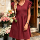 ✨Damen-Sommerkleid mit V-Ausschnitt und flatternden Ärmeln 🌿 Lässiges Mini-Kleid für den Urlaub