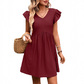✨Damen-Sommerkleid mit V-Ausschnitt und flatternden Ärmeln 🌿 Lässiges Mini-Kleid für den Urlaub