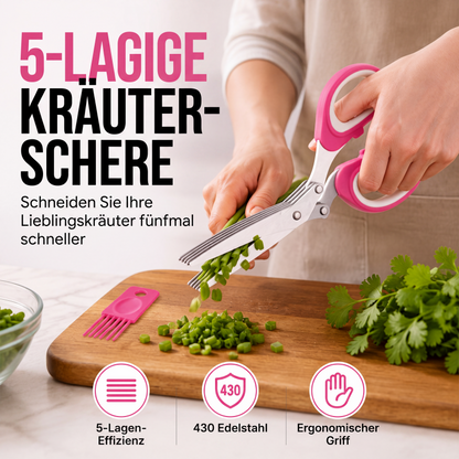 ✂️🌿 5-lagige Profi-Kräuterschere aus Edelstahl – Schnelles Schneiden von Koriander & Frühlingszwiebeln in Sekunden