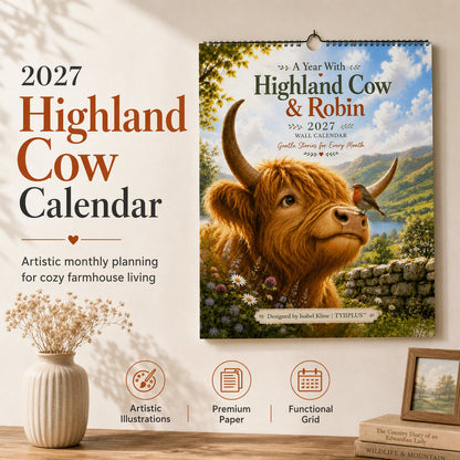 🐮📅 2027 Highland Cow Calendar – Whimsical Highland Cow Artwork for a Cosy & Charming Home ✨🏡
