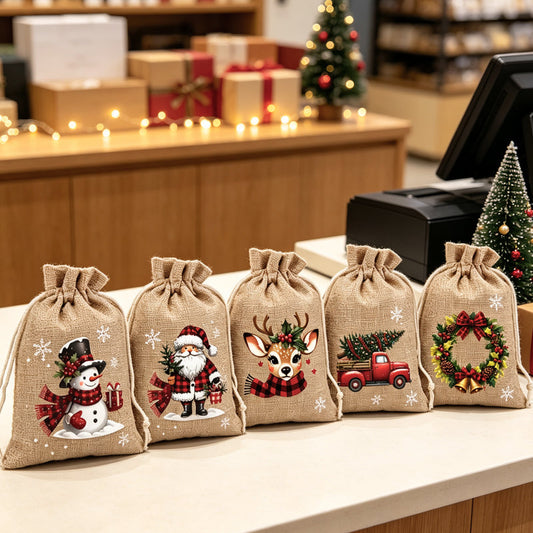 5 Stück🎁🎄HEISSER VERKAUF! Weihnachtliche Geschenktüten mit Kordelzug 🧦🎅