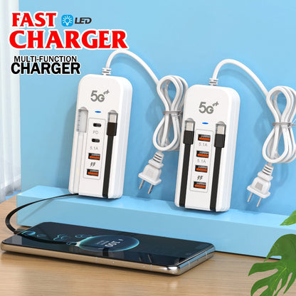 🔌✨ 6-in-1 Ladestation mit integrierten Kabeln – Bis zu 66W Power Delivery für 6 Geräte gleichzeitig | Premium Qualität